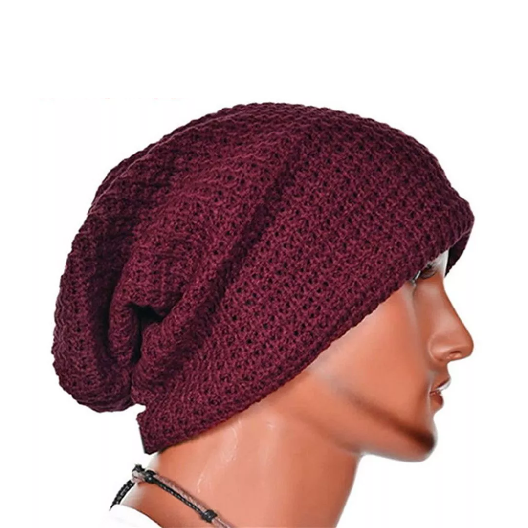 Soft Knitted Oversize Beanie Hat - Wine Red - Image 2