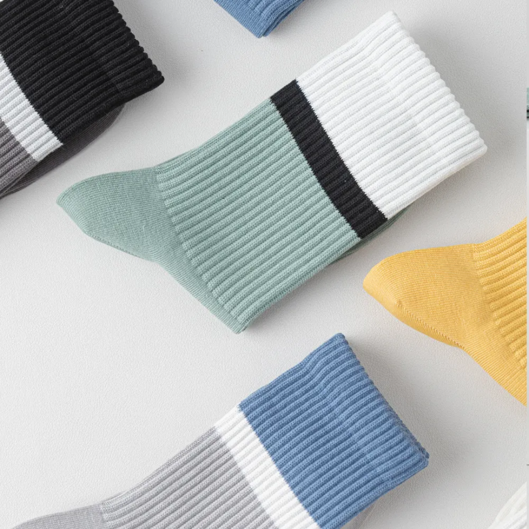 Crew cotton stripe Unisex Socks - Gray/Blue Mist - Image 3