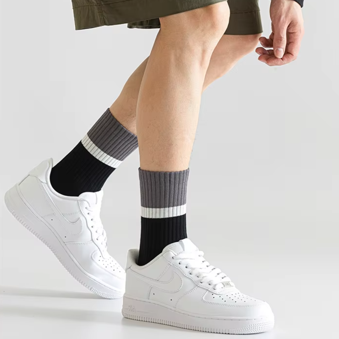 Crew cotton stripe Unisex Socks - Charcoal Gray/Black - Image 3