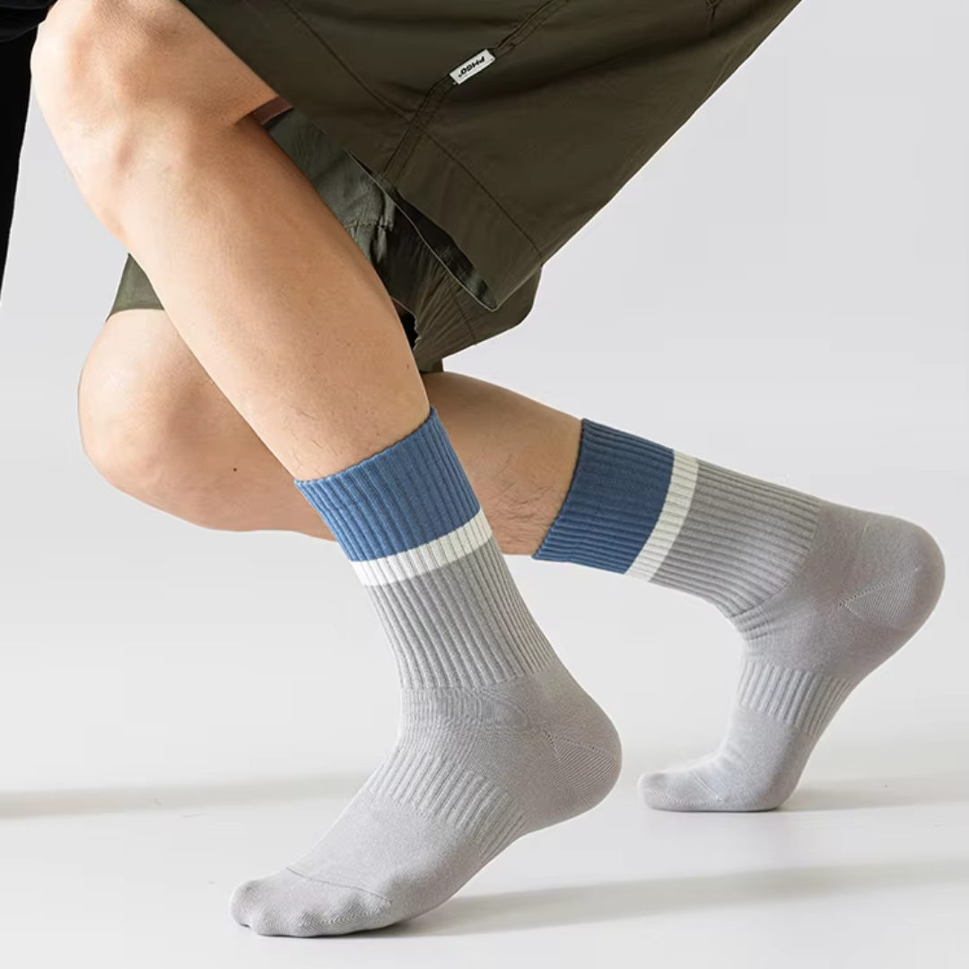 Crew cotton stripe Unisex Socks - Blue Mist/Gray - Image 5