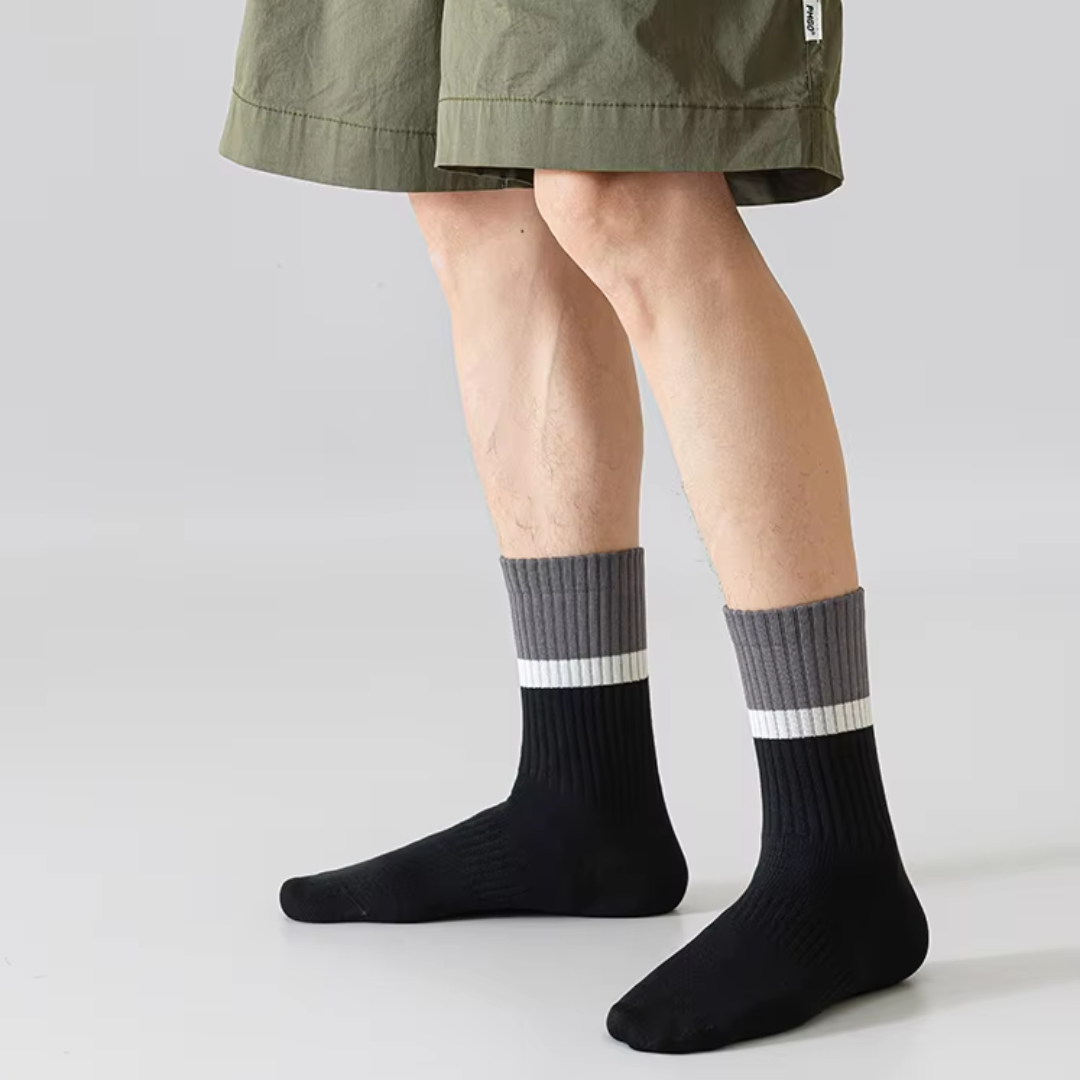 Crew cotton stripe Unisex Socks - Charcoal Gray/Black - Image 2