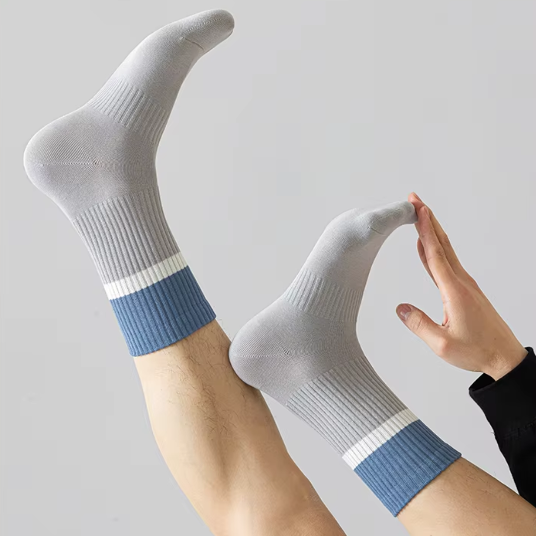 Crew cotton stripe Unisex Socks - Blue Mist/Gray - Image 6