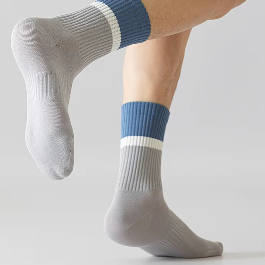 Crew cotton stripe Unisex Socks - Blue Mist/Gray - Image 3