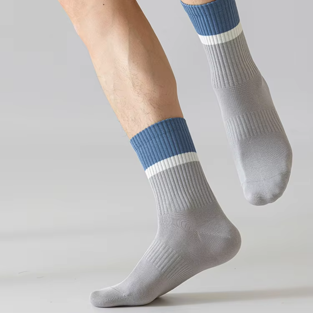 Crew cotton stripe Unisex Socks - Blue Mist/Gray - Image 2