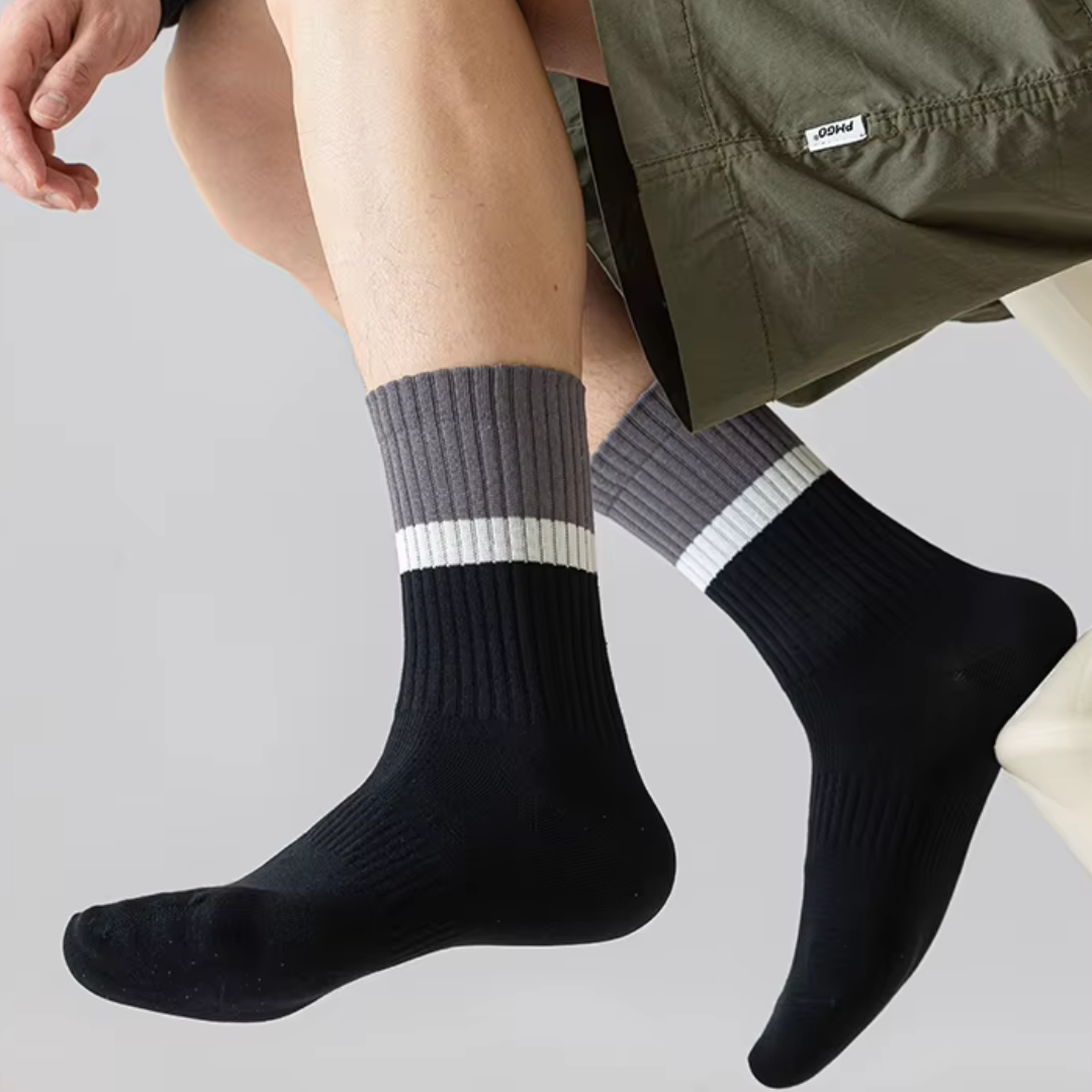 Crew cotton stripe Unisex Socks - Charcoal Gray/Black - Image 5