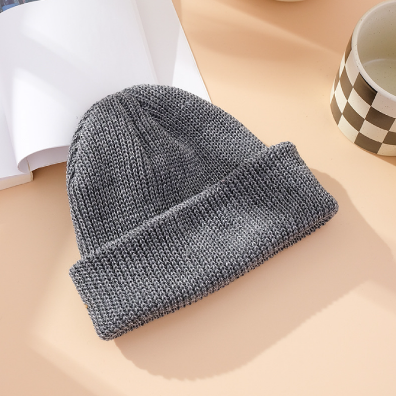 Unisex Ribbed Knitted Cuffed Winter Beanie - Dark Grey