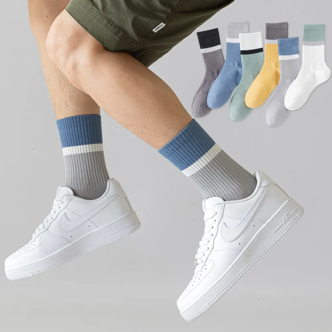 Crew cotton stripe Unisex Socks - Blue Mist/Gray - Image 4