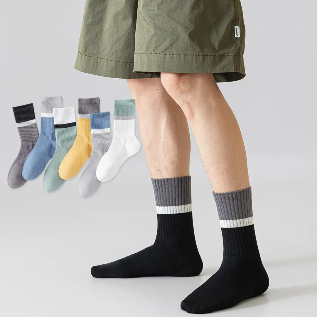Crew cotton stripe Unisex Socks - Charcoal Gray/Black - Image 4