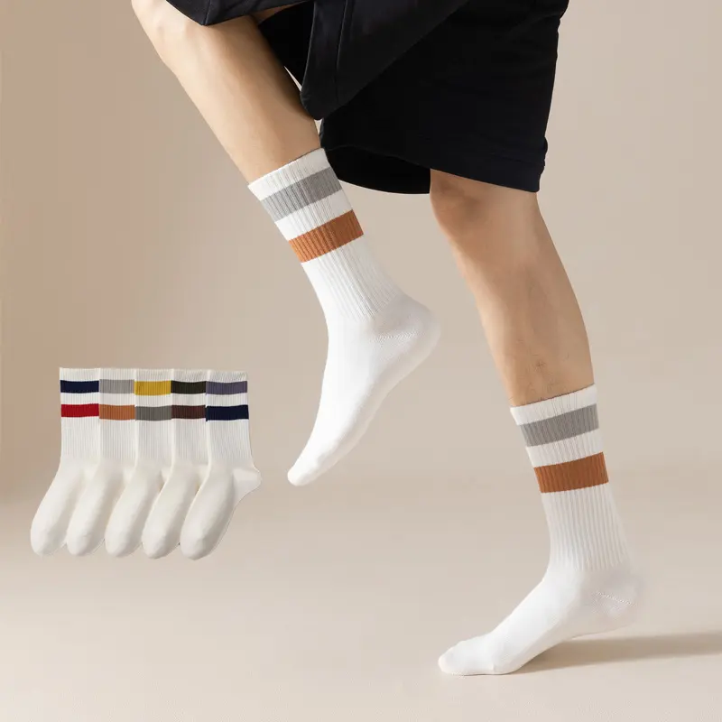 Old School Cotton Stripe Crew Socks - Chocolate & Jade - Image 2
