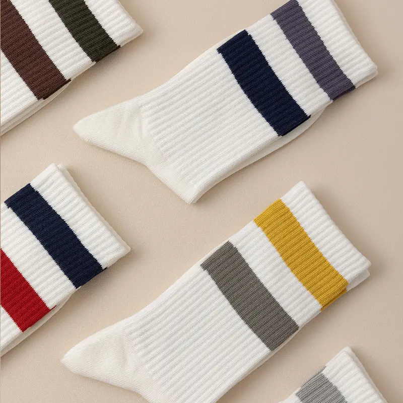 Old School Cotton Stripe Crew Socks - Chocolate & Jade