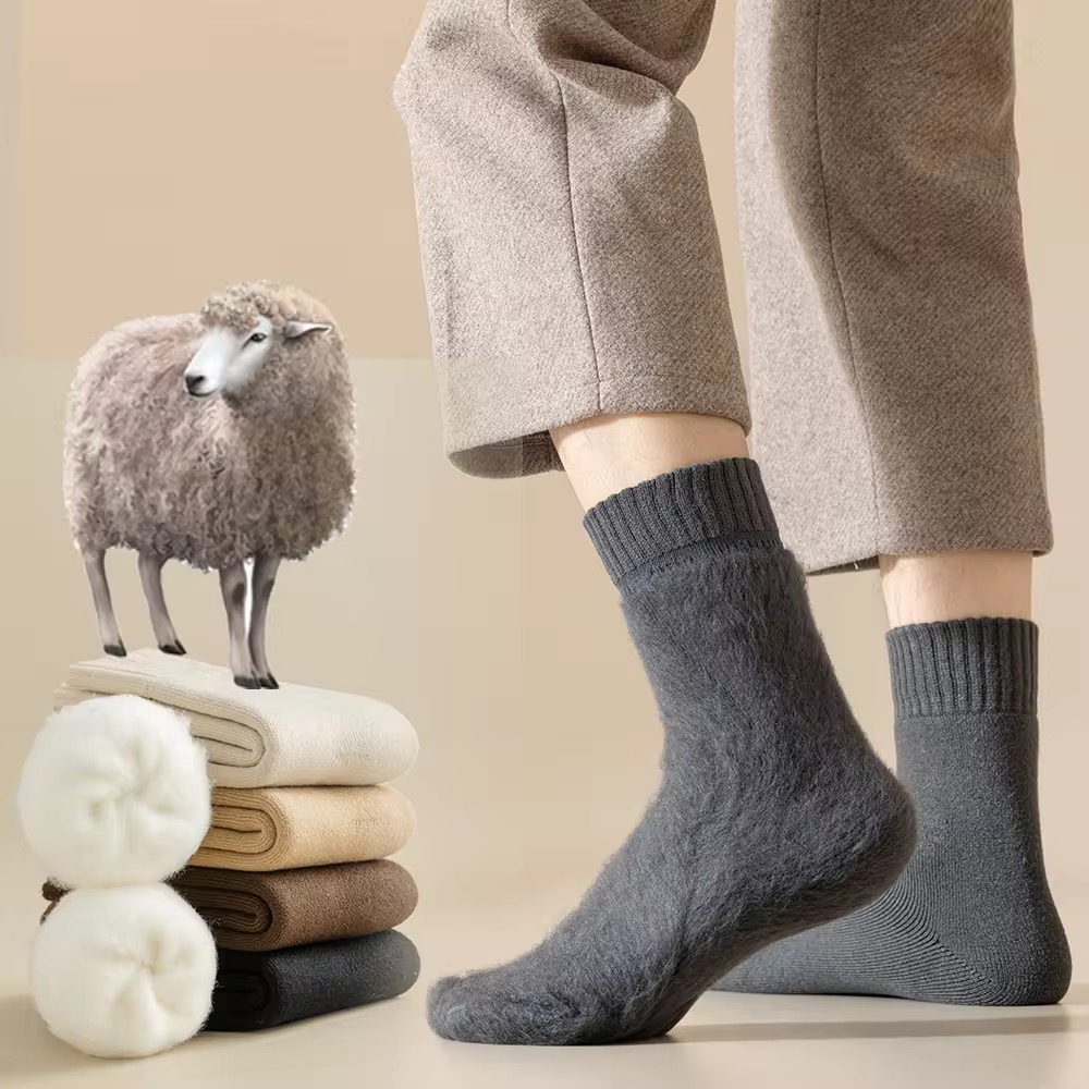 Merino Wool Thick Winter Socks - Black - Image 3