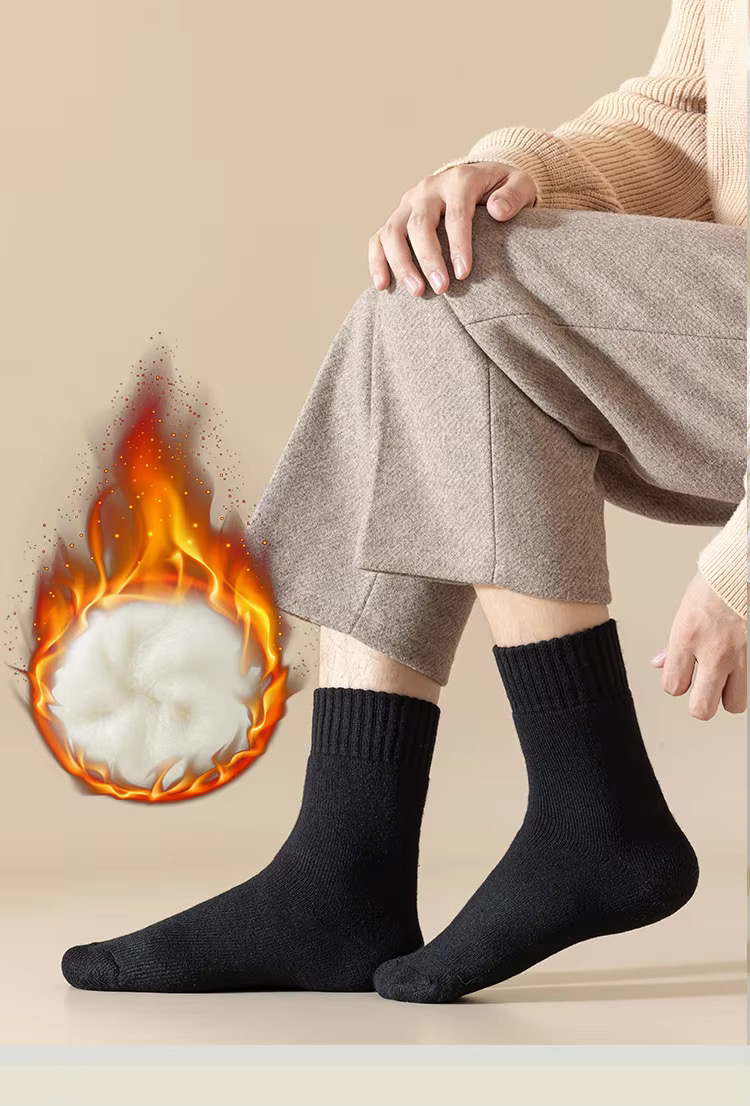Merino Wool Thick Winter Socks - Black - Image 4