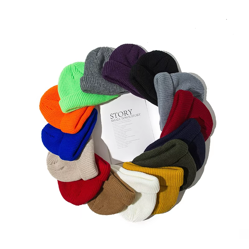Unisex Ribbed Knitted Cuffed Winter Beanie - Yellow - Image 2